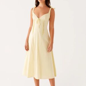Peppermayo Women's Pale Yellow Tie-Shoulder Midi Dress